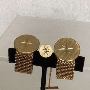 Cufflinks and Tie Pin  (Vintage) in Starburst Design in GoldTone
